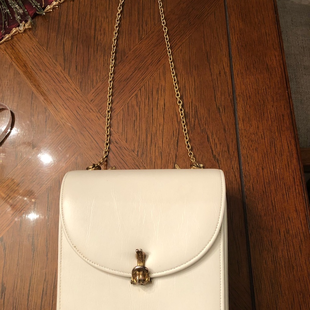 Vintage Princess Silinsky off-white  Leather Handbag With Gold Tone Accents